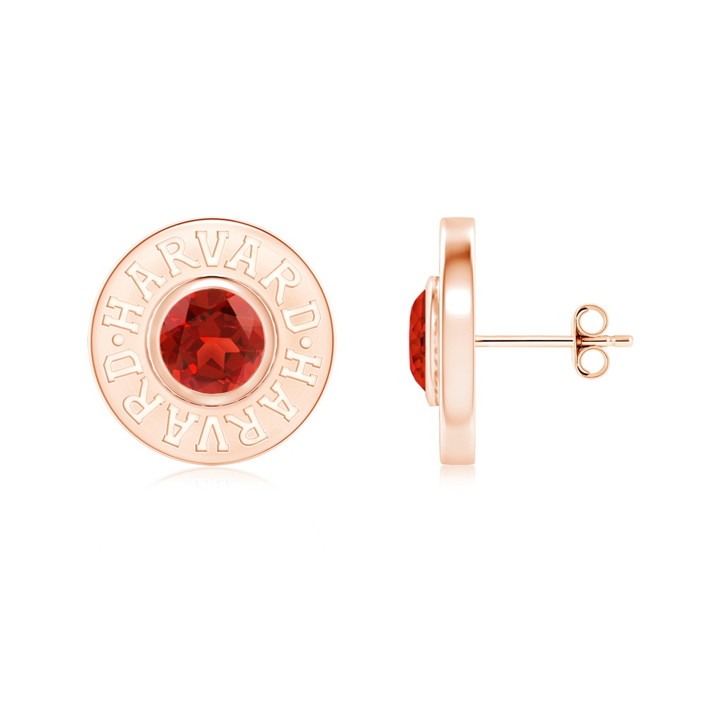 5mm AAA Harvard University Engraved Studs with Bezel-Set Garnets in Rose Gold