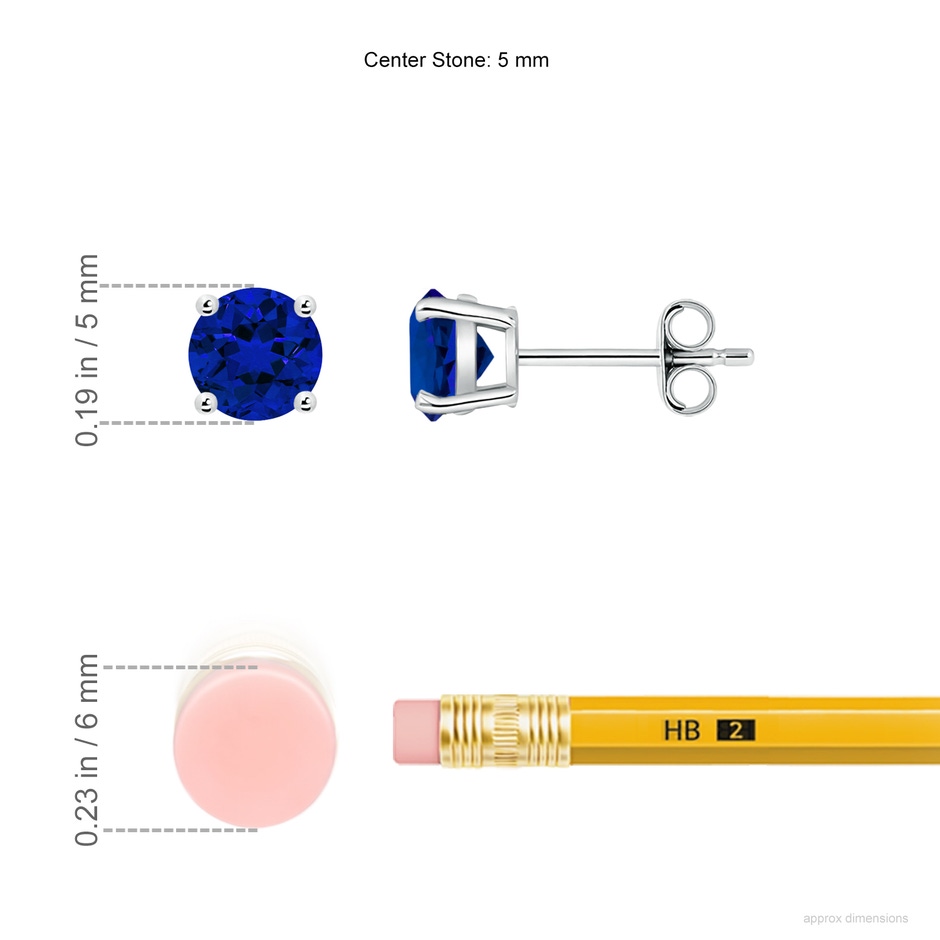 5mm Labgrown Basket-Set Round Lab-Grown Blue Sapphire Studs in S999 Silver ruler