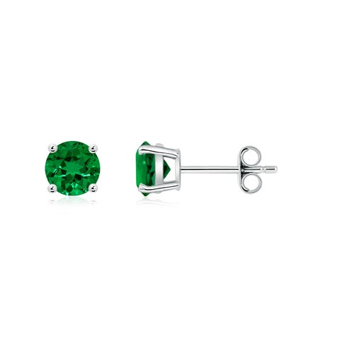 5mm Labgrown Basket-Set Round Lab-Grown Emerald Studs in S999 Silver