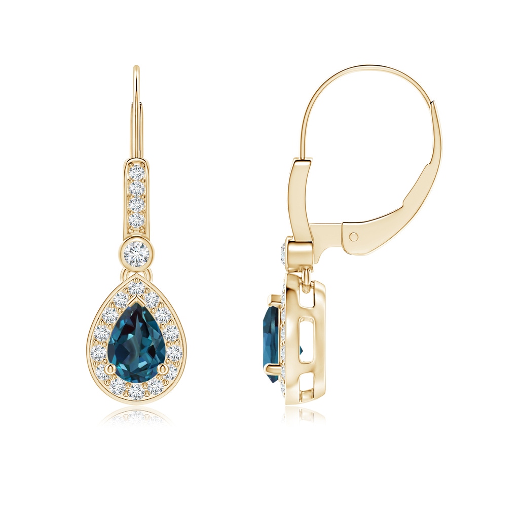 6x4mm Labgrown Pear-Shaped Lab-Grown Alexandrite and Diamond Halo Drop Earrings in Yellow Gold