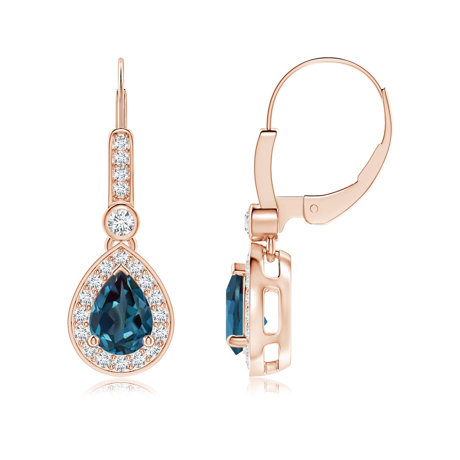 7x5mm Labgrown Pear-Shaped Lab-Grown Alexandrite and Diamond Halo Drop Earrings in Rose Gold 