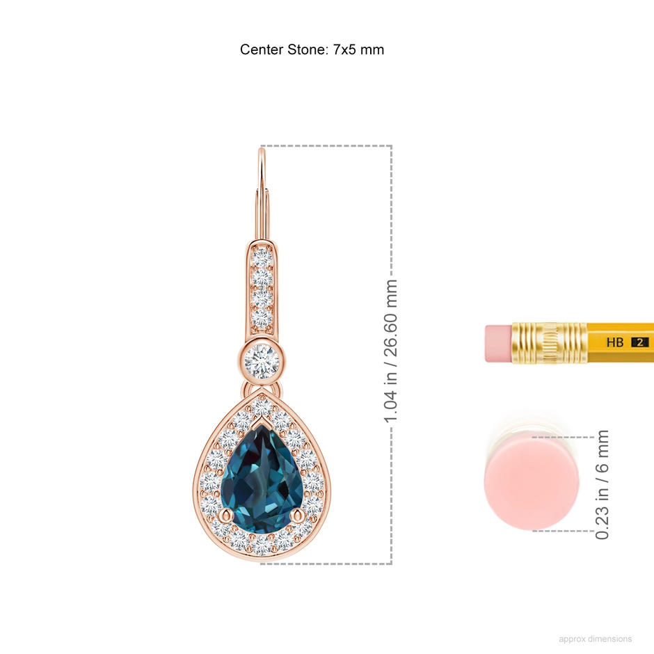 7x5mm Labgrown Pear-Shaped Lab-Grown Alexandrite and Diamond Halo Drop Earrings in Rose Gold ruler