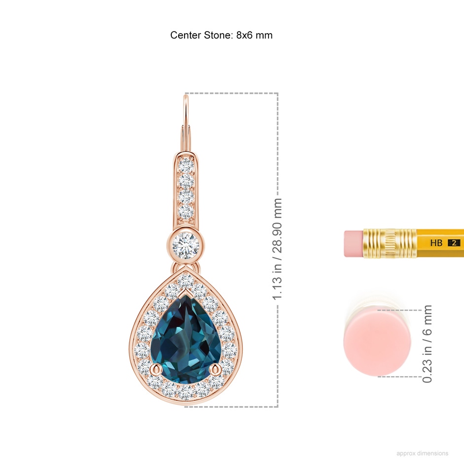 8x6mm Labgrown Pear-Shaped Lab-Grown Alexandrite and Diamond Halo Drop Earrings in 18K Rose Gold ruler