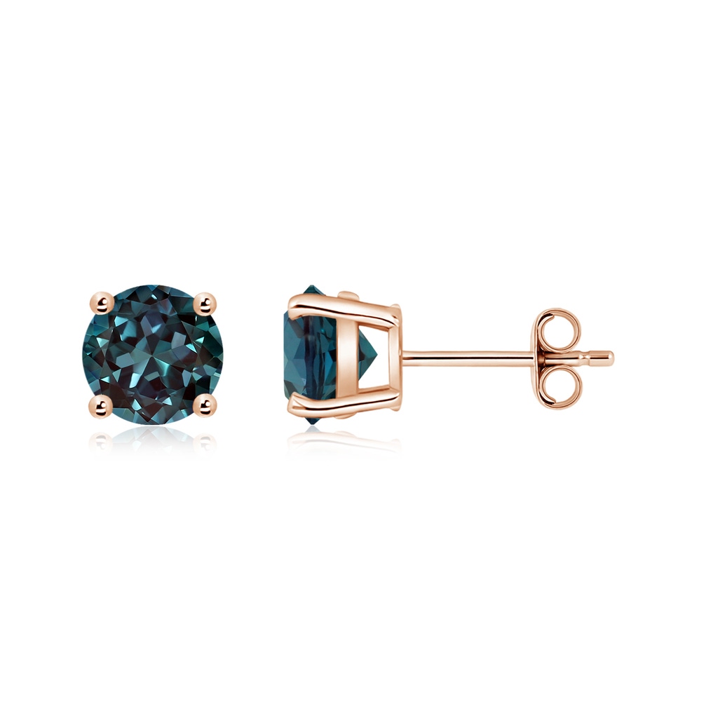 6mm Labgrown Basket-Set Round Lab-Grown Alexandrite Studs in Rose Gold