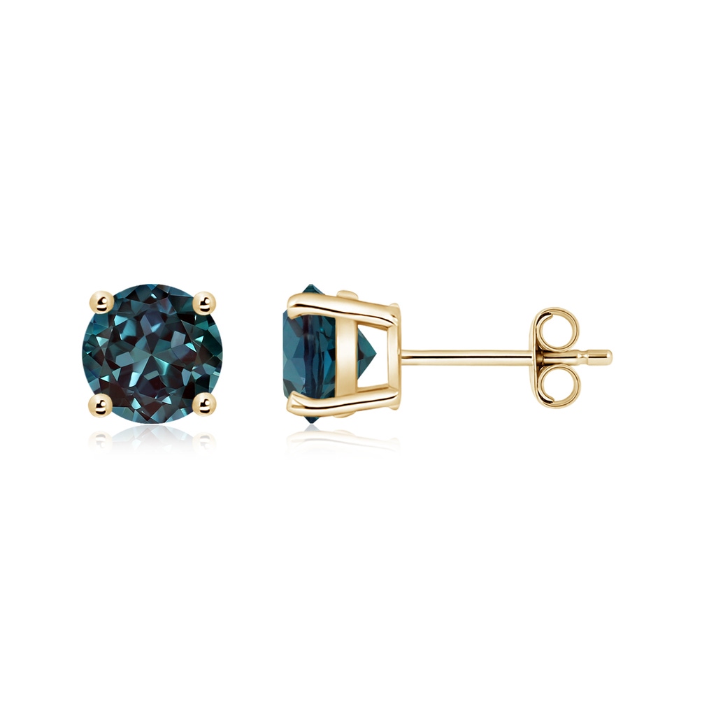 6mm Labgrown Basket-Set Round Lab-Grown Alexandrite Studs in Yellow Gold