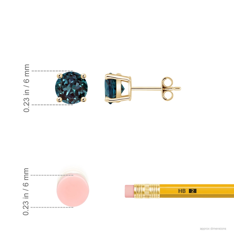 6mm Labgrown Basket-Set Round Lab-Grown Alexandrite Studs in Yellow Gold ruler