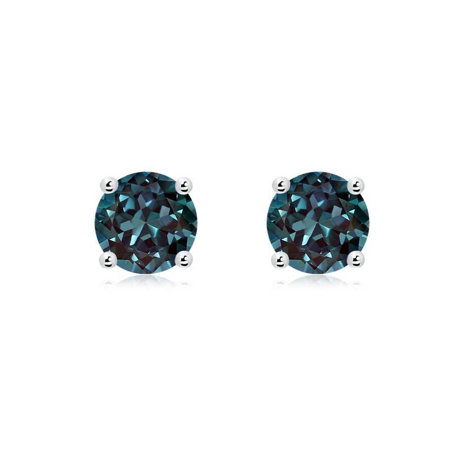 7mm Labgrown Basket-Set Round Lab-Grown Alexandrite Studs in 18K White Gold 
