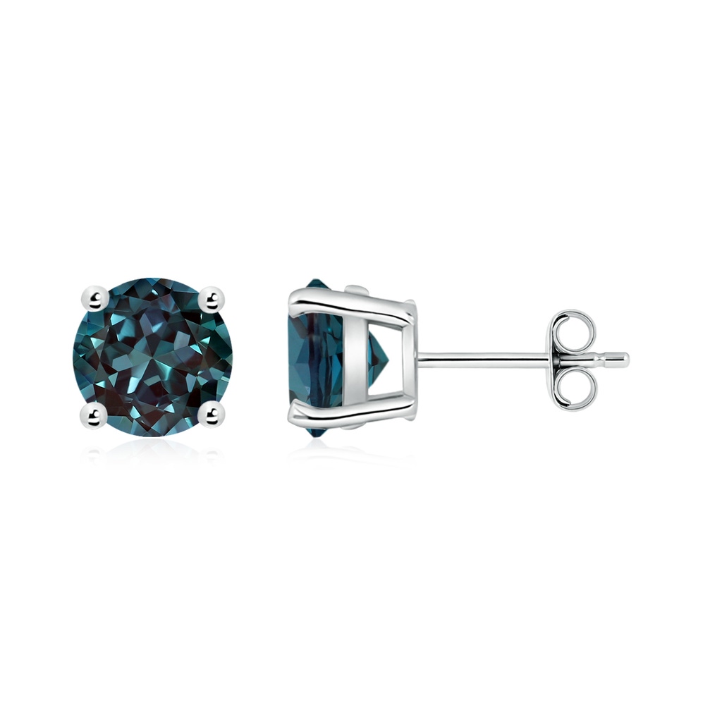 7mm Labgrown Basket-Set Round Lab-Grown Alexandrite Studs in White Gold