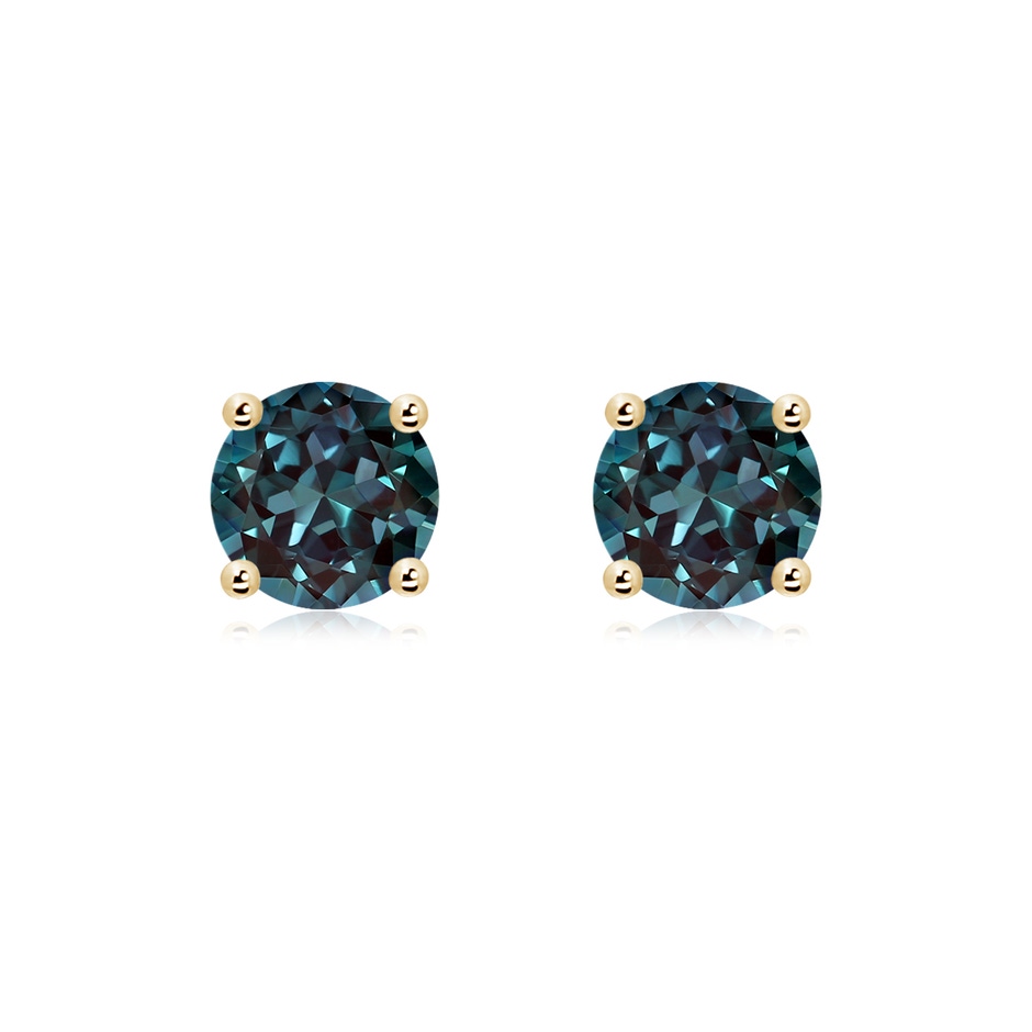 7mm Labgrown Basket-Set Round Lab-Grown Alexandrite Studs in Yellow Gold 