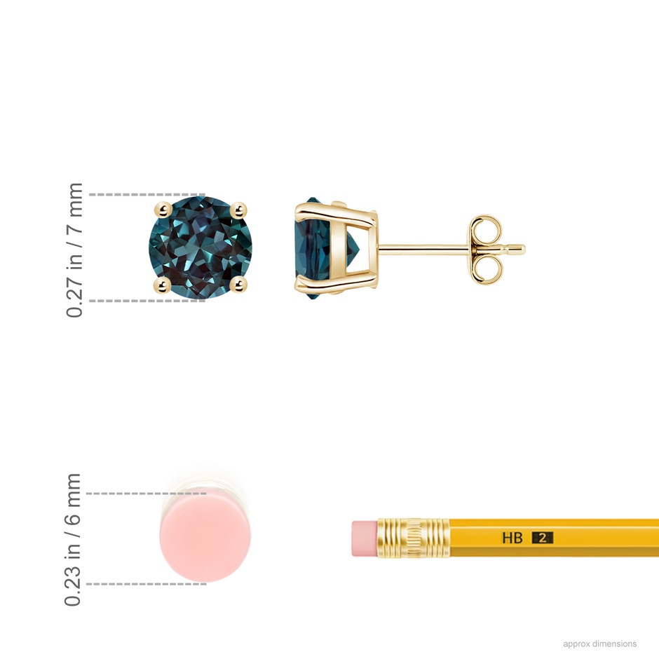 7mm Labgrown Basket-Set Round Lab-Grown Alexandrite Studs in Yellow Gold ruler