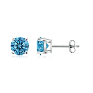 5.9mm Labgrown Basket-Set Round Lab-Grown Fancy Intense Blue Diamond Studs in P950 Platinum