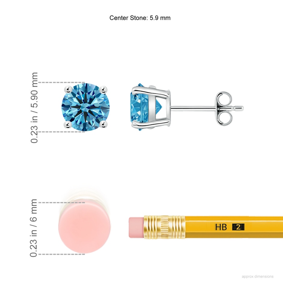 5.9mm Labgrown Basket-Set Round Lab-Grown Fancy Intense Blue Diamond Studs in White Gold ruler