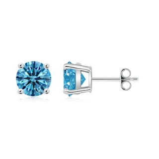 6.4mm Labgrown Basket-Set Round Lab-Grown Fancy Intense Blue Diamond Studs in P950 Platinum