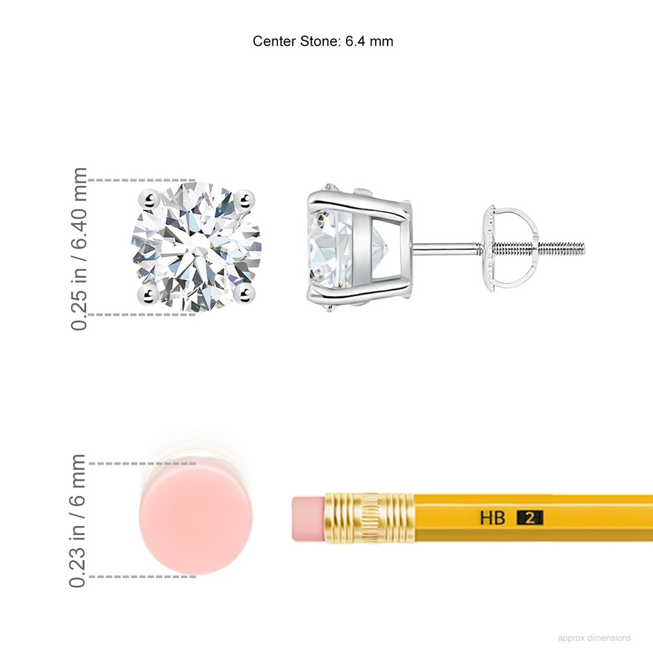 6.4mm FGVS Lab-Grown Basket-Set Round Diamond Studs in 18K White Gold ruler