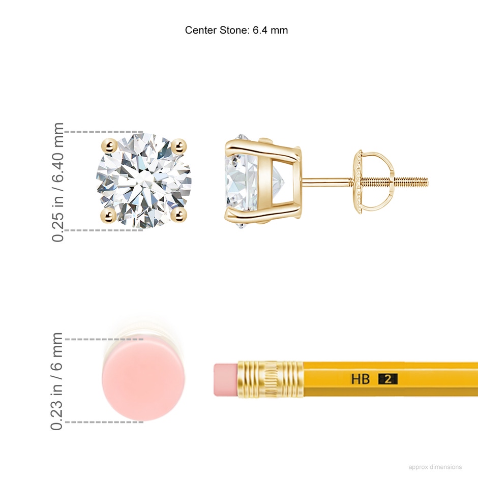 6.4mm FGVS Lab-Grown Basket-Set Round Diamond Studs in 18K Yellow Gold ruler