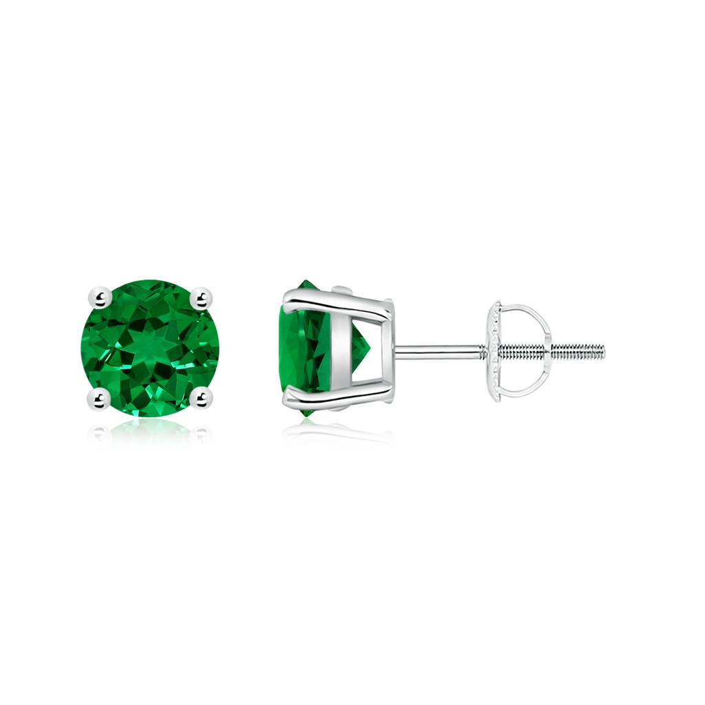 6mm Labgrown Lab-Grown Basket-Set Round Emerald Studs in White Gold