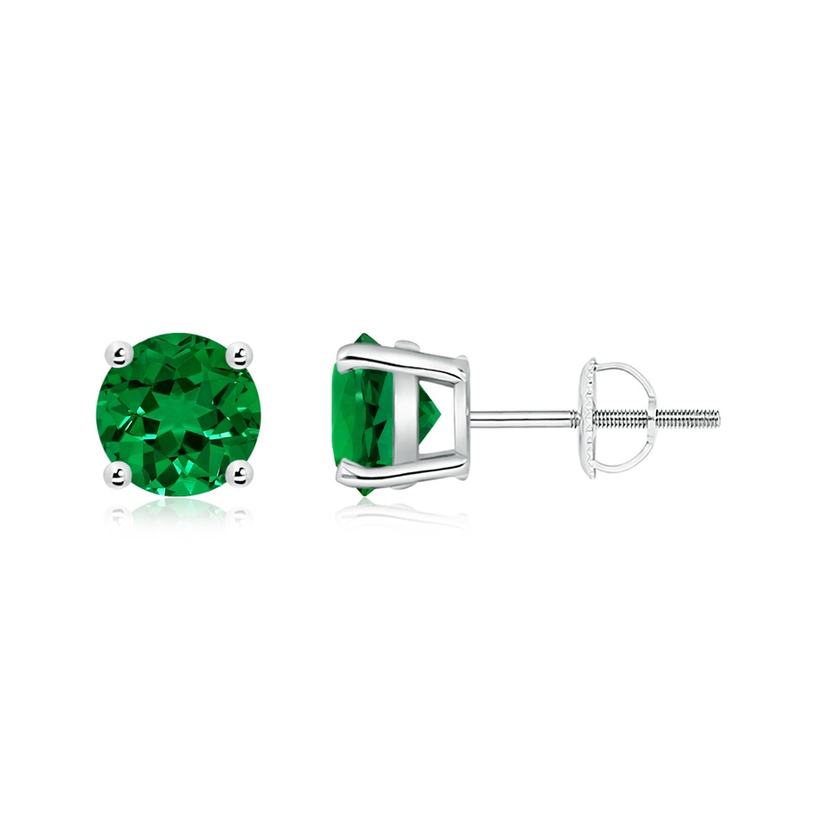 6mm Labgrown Lab-Grown Basket-Set Round Emerald Studs in White Gold 