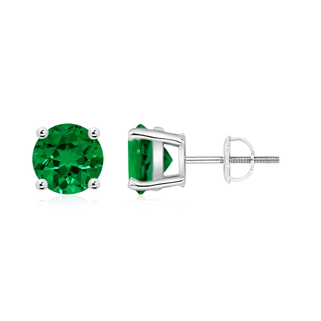 7mm Labgrown Lab-Grown Basket-Set Round Emerald Studs in 18K White Gold