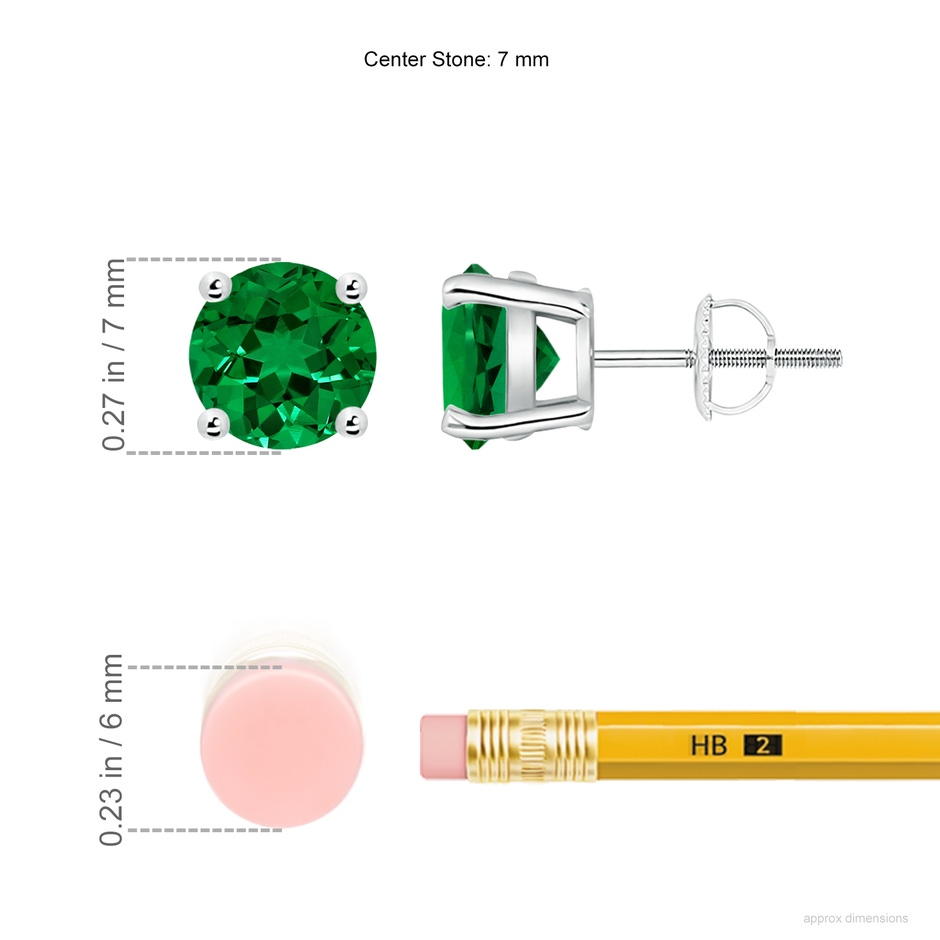 7mm Labgrown Lab-Grown Basket-Set Round Emerald Studs in 18K White Gold ruler