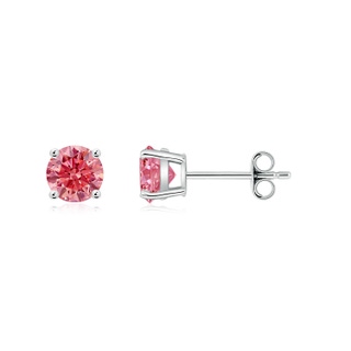 5.1mm Labgrown Basket-Set Round Lab-Grown Fancy Intense Pink Diamond Studs in P950 Platinum