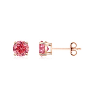 5.1mm Labgrown Basket-Set Round Lab-Grown Fancy Intense Pink Diamond Studs in Rose Gold