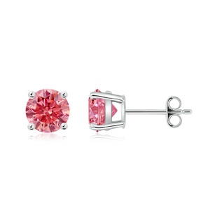 5.9mm Labgrown Basket-Set Round Lab-Grown Fancy Intense Pink Diamond Studs in P950 Platinum