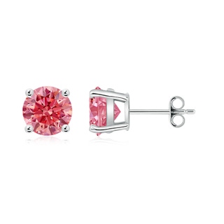 6.4mm Labgrown Basket-Set Round Lab-Grown Fancy Intense Pink Diamond Studs in P950 Platinum