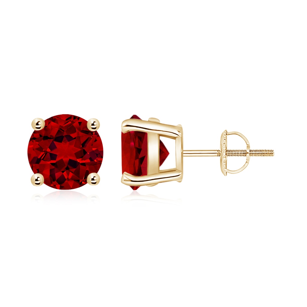 8mm Labgrown Lab-Grown Basket-Set Round Ruby Studs in 18K Yellow Gold