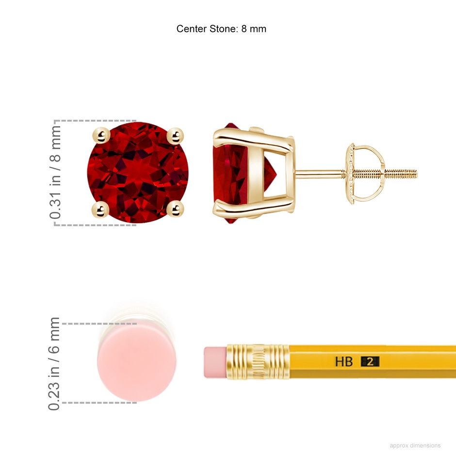 8mm Labgrown Lab-Grown Basket-Set Round Ruby Studs in 18K Yellow Gold ruler