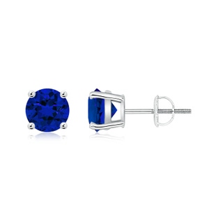 6mm Labgrown Lab-Grown Basket-Set Round Blue Sapphire Studs in P950 Platinum