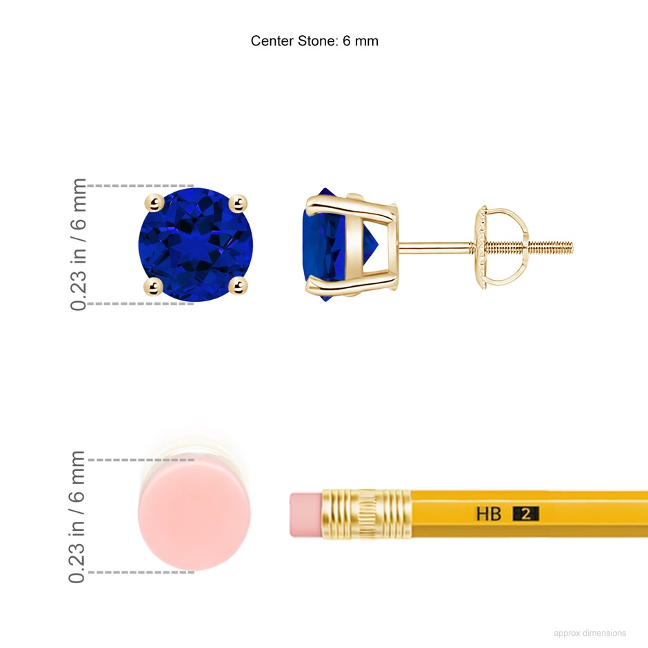 6mm Labgrown Lab-Grown Basket-Set Round Blue Sapphire Studs in Yellow Gold ruler