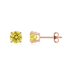 5.1mm Labgrown Basket-Set Round Lab-Grown Fancy Intense Yellow Diamond Studs in Rose Gold