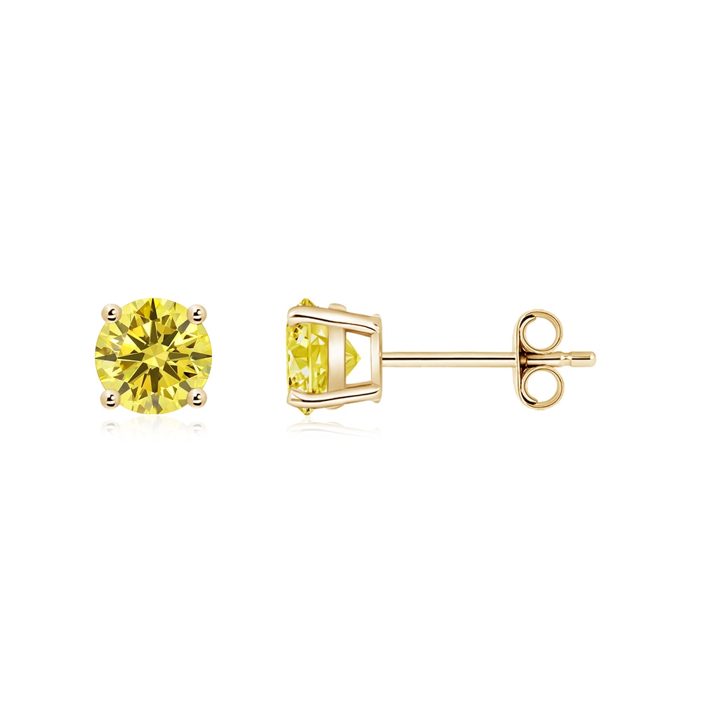 5.1mm Labgrown Basket-Set Round Lab-Grown Fancy Intense Yellow Diamond Studs in Yellow Gold