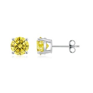 5.9mm Labgrown Basket-Set Round Lab-Grown Fancy Intense Yellow Diamond Studs in P950 Platinum