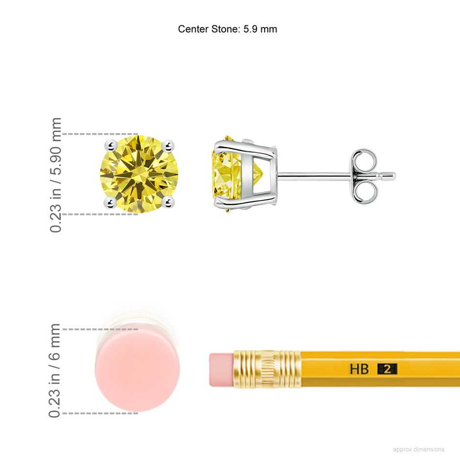 5.9mm Labgrown Basket-Set Round Lab-Grown Fancy Intense Yellow Diamond Studs in White Gold ruler