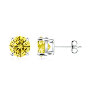 6.4mm Labgrown Basket-Set Round Lab-Grown Fancy Intense Yellow Diamond Studs in P950 Platinum