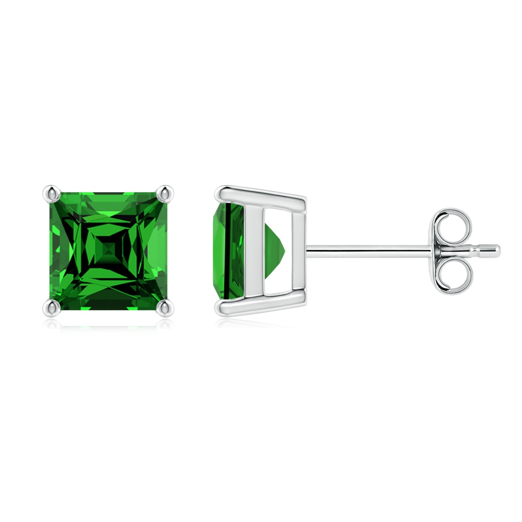 6mm Labgrown Lab-Grown Classic Basket-Set Square Emerald Stud Earrings in S999 Silver