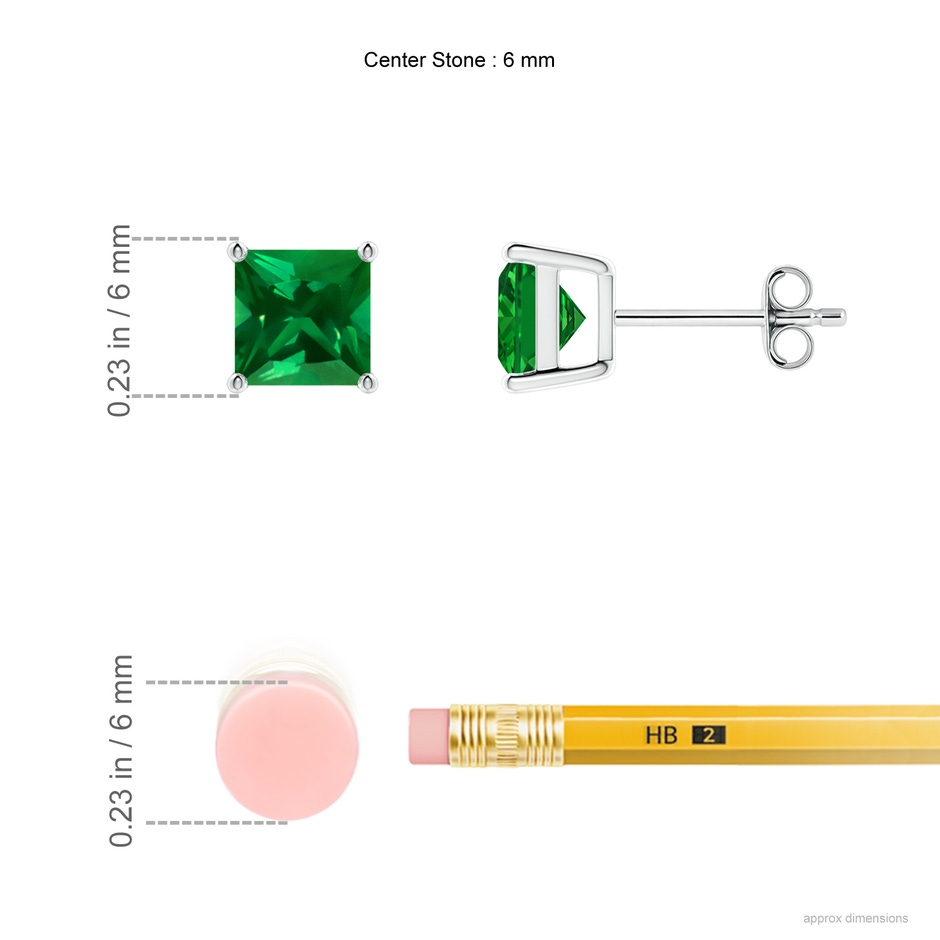 6mm Labgrown Lab-Grown Classic Basket-Set Square Emerald Stud Earrings in S999 Silver ruler