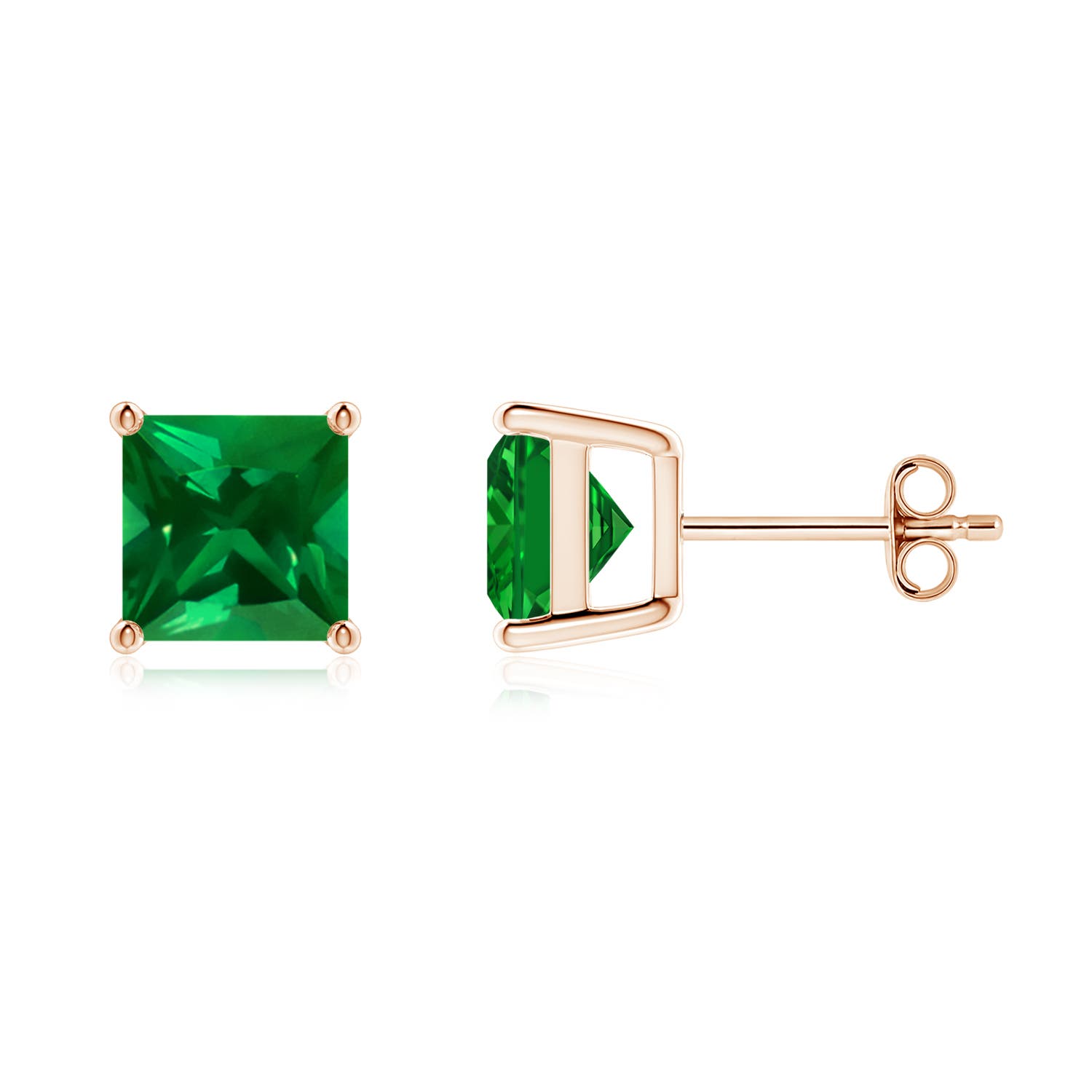 7mm Labgrown Lab-Grown Classic Basket-Set Square Emerald Stud Earrings in Rose Gold
