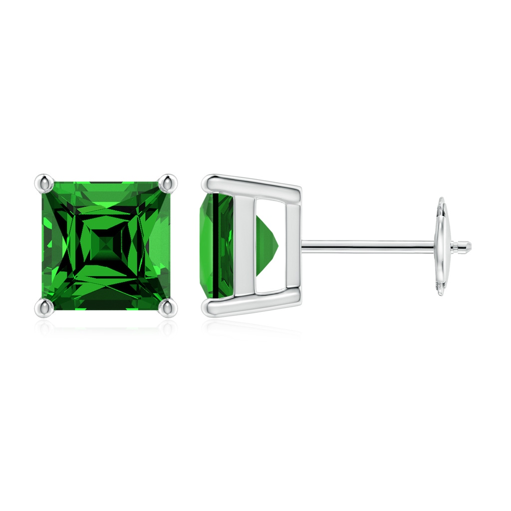 7mm Labgrown Lab-Grown Classic Basket-Set Square Emerald Stud Earrings in White Gold