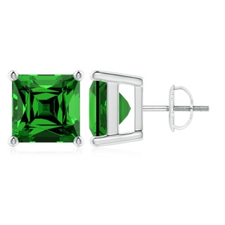 9mm Labgrown Lab-Grown Classic Basket-Set Square Emerald Stud Earrings in P950 Platinum