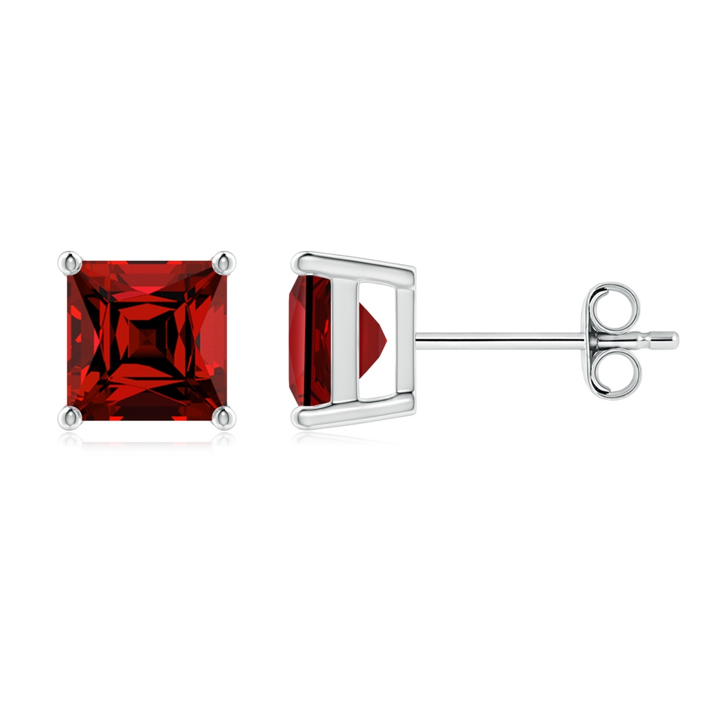 6mm Labgrown Lab-Grown Classic Basket-Set Square Ruby Stud Earrings in S999 Silver