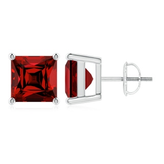 8mm Labgrown Lab-Grown Classic Basket-Set Square Ruby Stud Earrings in P950 Platinum