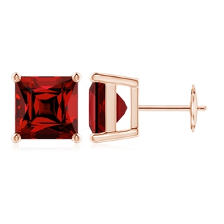 8mm Labgrown Lab-Grown Classic Basket-Set Square Ruby Stud Earrings in Rose Gold