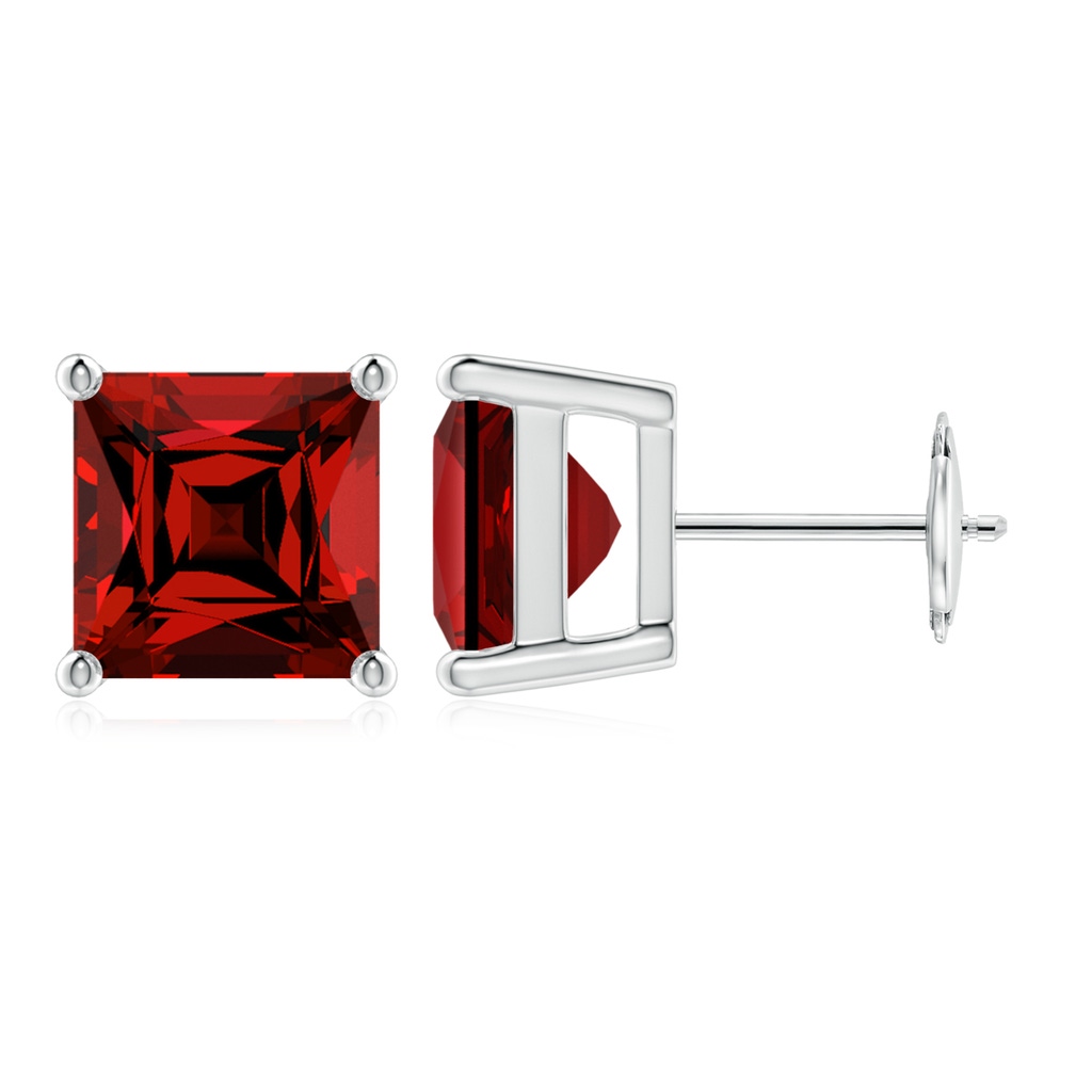 8mm Labgrown Lab-Grown Classic Basket-Set Square Ruby Stud Earrings in White Gold