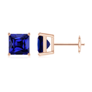 6mm Labgrown Lab-Grown Classic Basket-Set Square Blue Sapphire Stud Earrings in Rose Gold