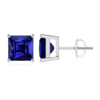 7mm Labgrown Lab-Grown Classic Basket-Set Square Blue Sapphire Stud Earrings in P950 Platinum