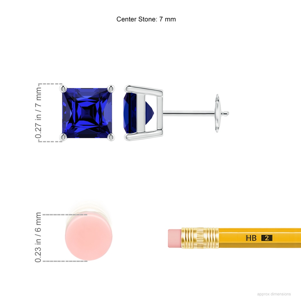 7mm Labgrown Lab-Grown Classic Basket-Set Square Blue Sapphire Stud Earrings in White Gold ruler