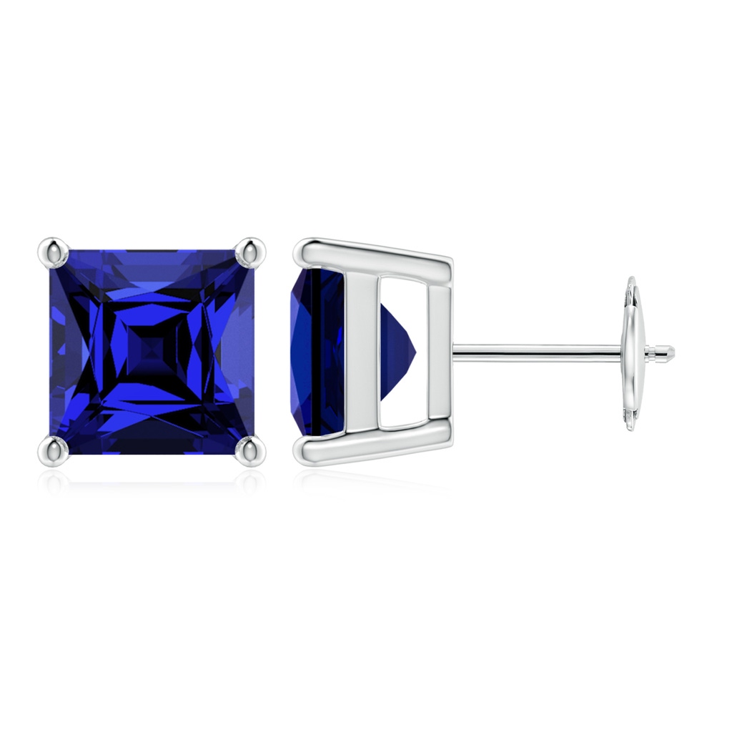 8mm Labgrown Lab-Grown Classic Basket-Set Square Blue Sapphire Stud Earrings in White Gold 