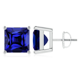9mm Labgrown Lab-Grown Classic Basket-Set Square Blue Sapphire Stud Earrings in P950 Platinum